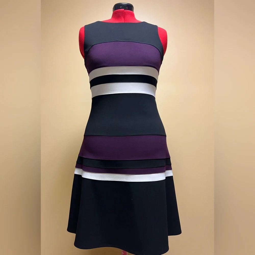 Tommy Hilfiger Striped Midi Dress - Black, Purple, White - Picture 2 of 10